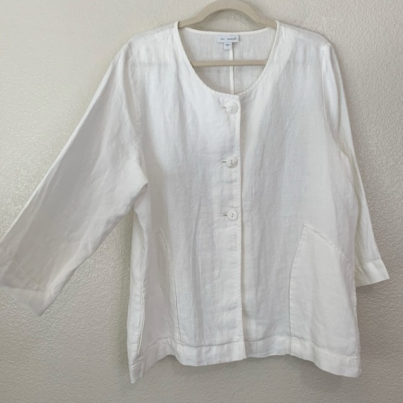 J. Jill Purejill 100% Linen Off White Button Down Cardigan, Sz Large - Picture 2 of 11